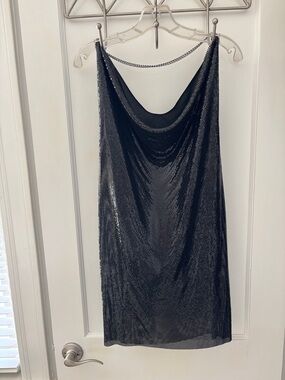 Topshop Black Sequin Backless Cowl Mini Dress with Chain Straps
